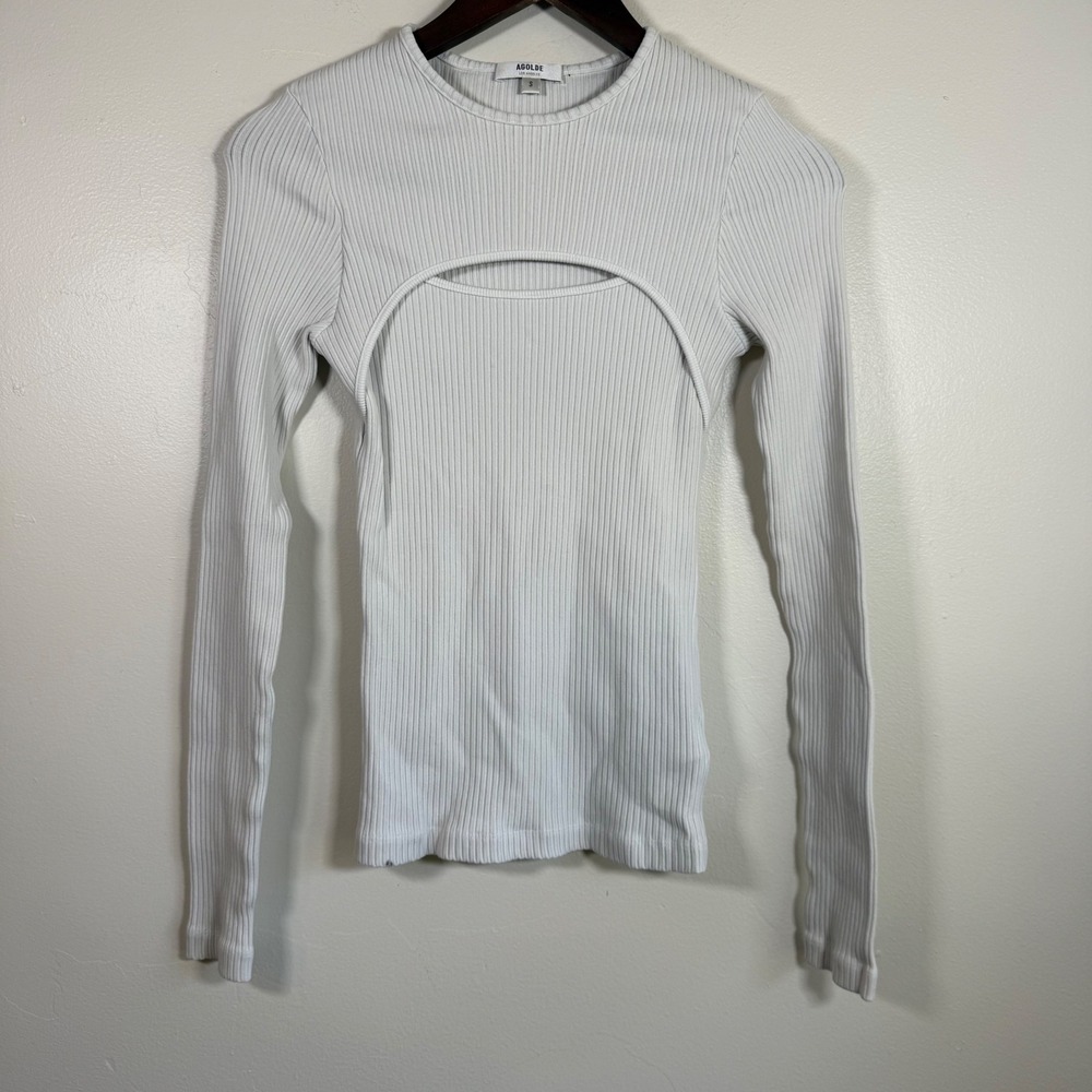 AGOLDE Lyza Cut Out Rib Long Sleeve Top Size S White